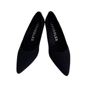 AEROSOLES Point Toe Kitten Heel Pump in Navy Stretch Gabardine Fabric NWOT